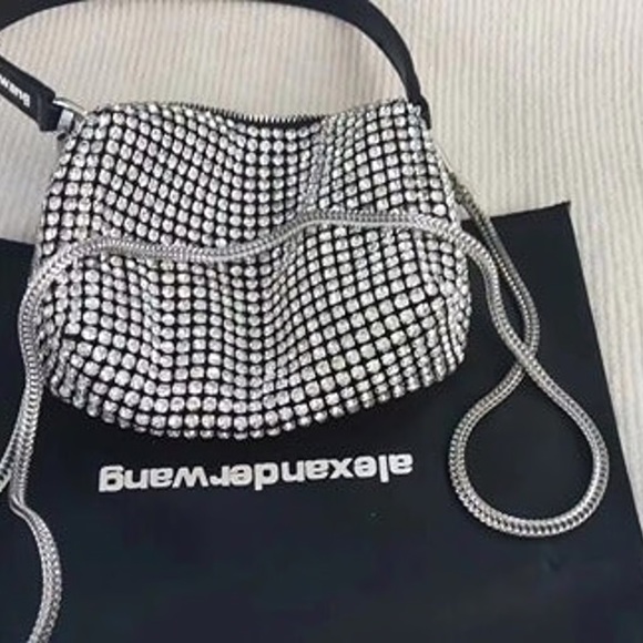 Alexander Wang black diamond rhinestone mesh bag purse